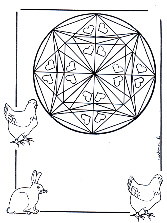 Coloring page mandala hearts - Mandala-hjerter