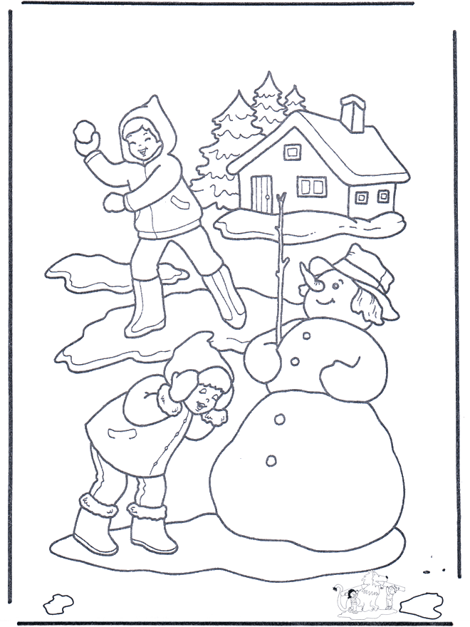 Coloring page snowball - Malesider med husmotiver