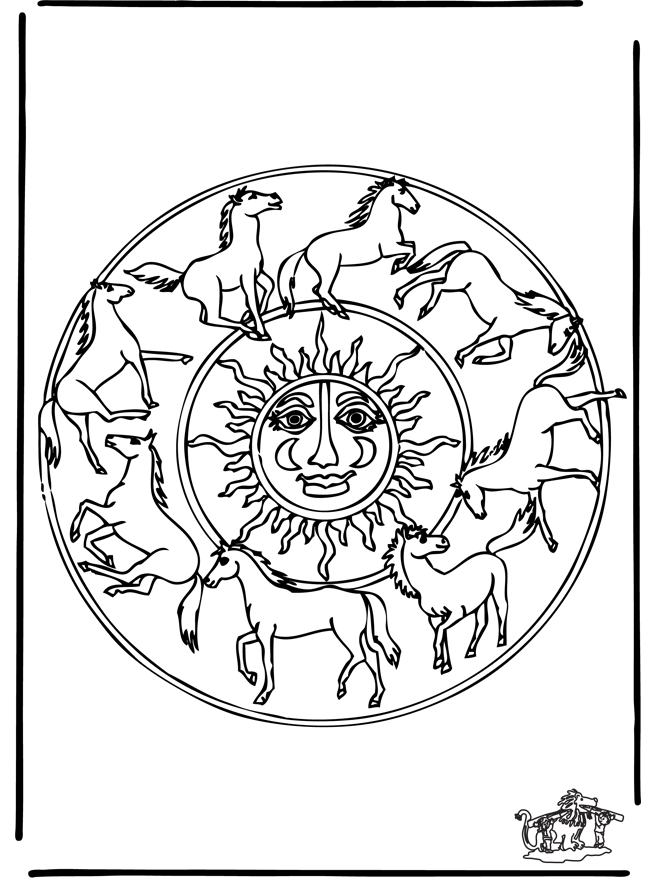 Coloring picture mandala horse - Dyre-mandalaer