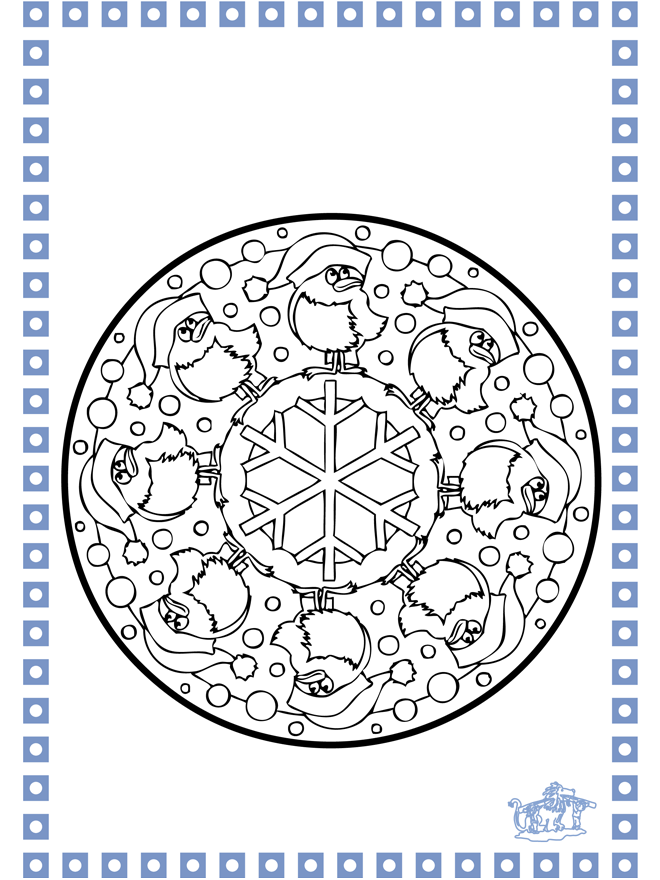 Coloring sheets Winter - Prik-kort med mandala