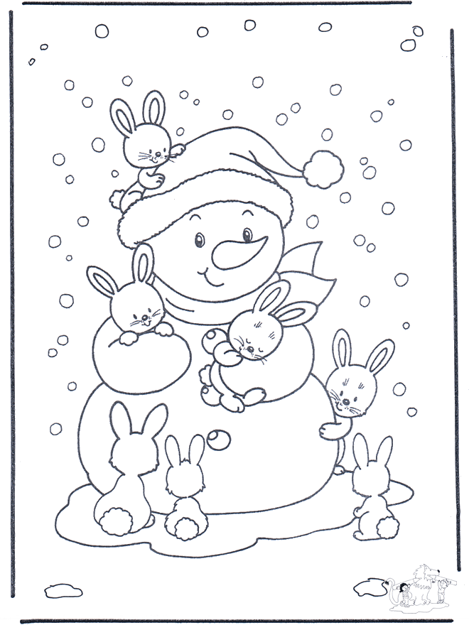 Free coloring pages rabbit - Malesider med vinterdyr