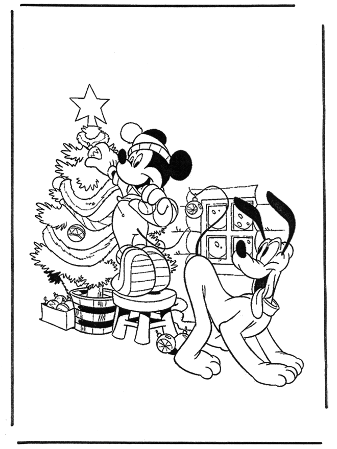 Pluto and Mickey with christmastree - Malesider med Mickey Mouse