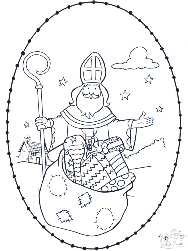 Sinterklaas borduurkaart 4 - Broderi med sjove figurer