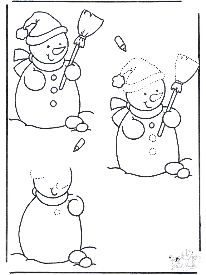 Sneeuwpop tekenen - Tegn en kopi