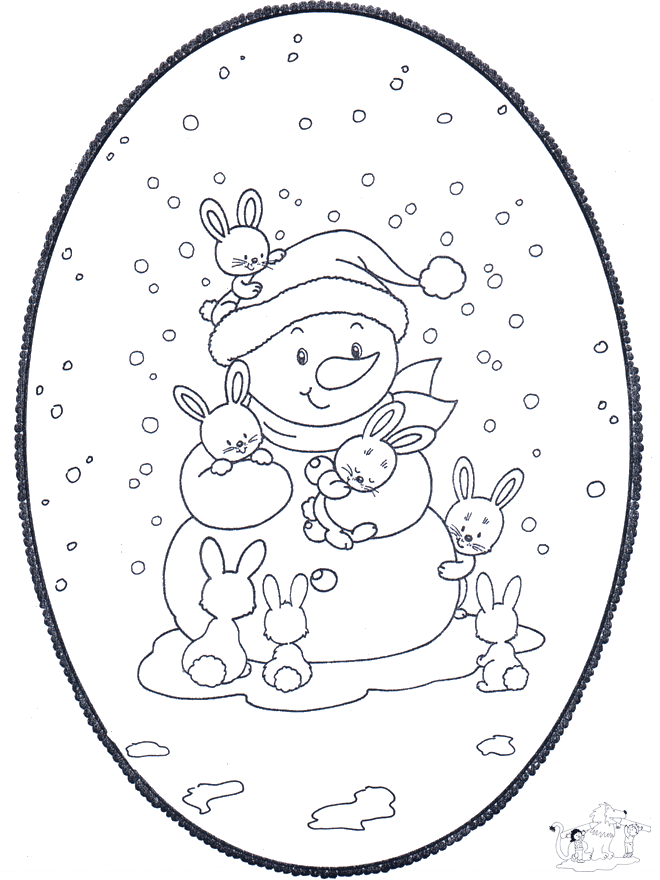 Snowman prickingcard - Prik-kort med sjove figurer