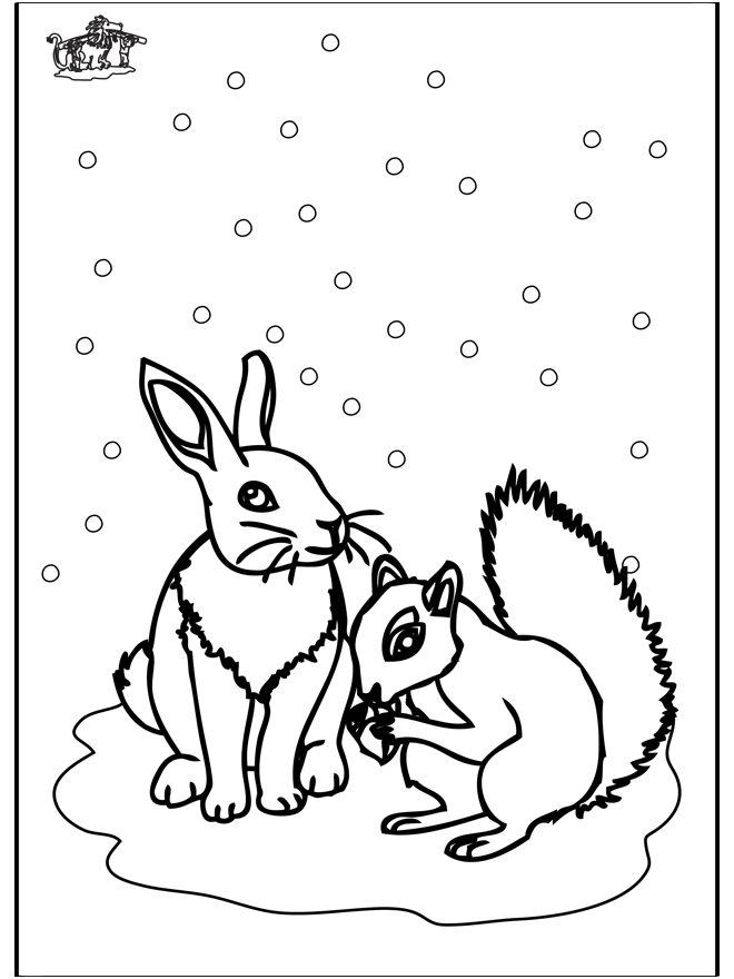 Squirrel and rabbit - Malesider med vinterdyr