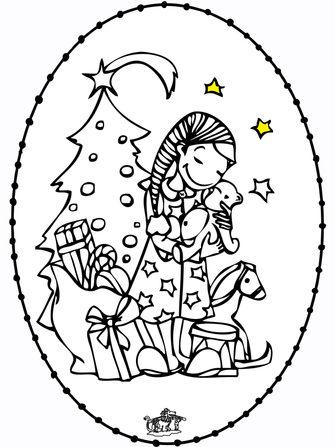 Stitchingcard Girl and Christmastree - Flere sy-kort