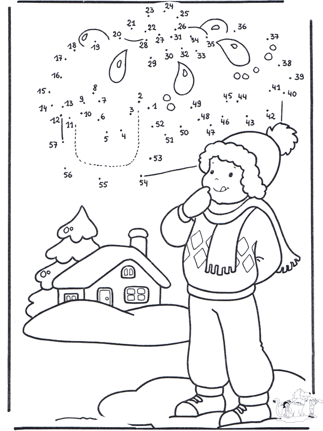 Winter number drawing 1 - Malesider med husmotiver